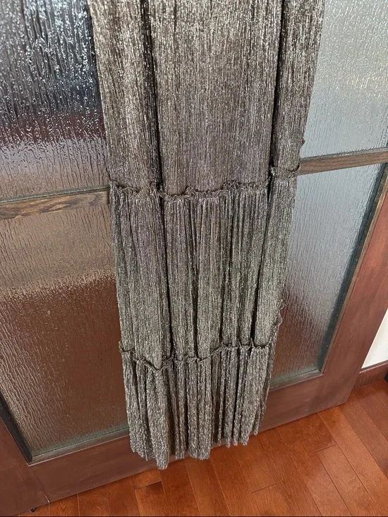 Sabina Musayev Metallic Fringe V-Neck with Shoulder Bows Ray Dress in Gold Sz Md - Picture 8 of 9